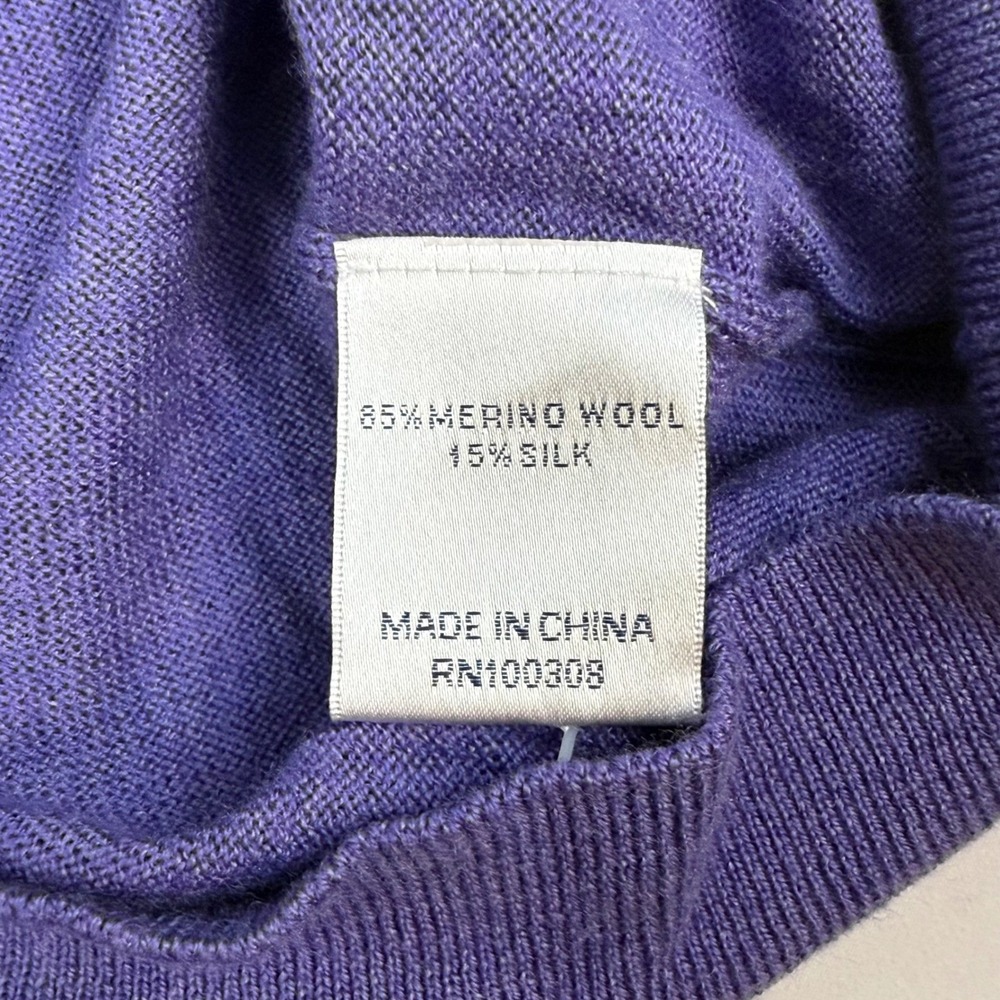 Peter Millar Mens V Neck Sweater Purple Merino Wool Silk Blend Size L - Picture 5 of 10